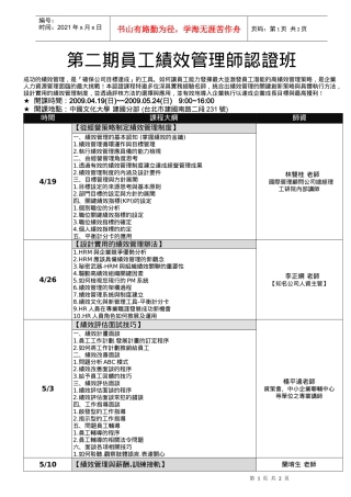 第二期员工绩效管理师认证班