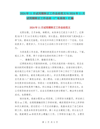 2024年11月试用期转正工作总结范文与2024年11月试用期转正工作总结汇编