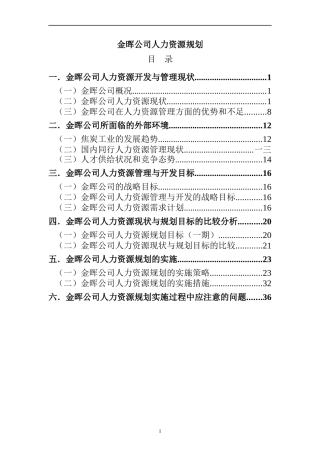 金晖公司人力资源规划