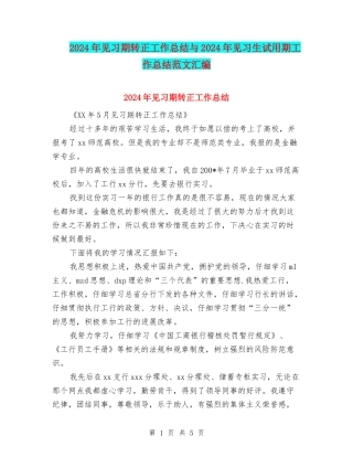 2024年见习期转正工作总结与2024年见习生试用期工作总结范文汇编