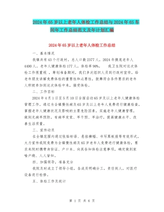 2024年65岁以上老年人体检工作总结与2024年6S车间年工作总结范文及年计划汇编