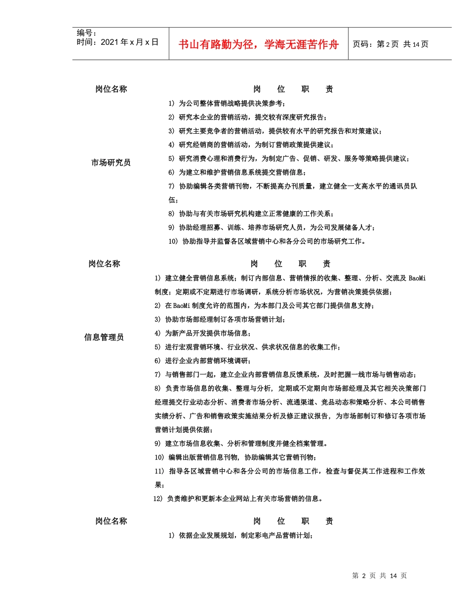 某公司市场部岗位设置概述_第2页
