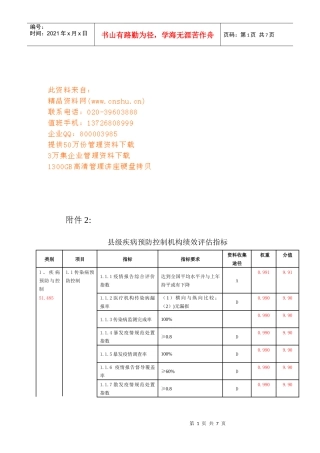 浅谈县级疾病预防控制机构绩效评估指标