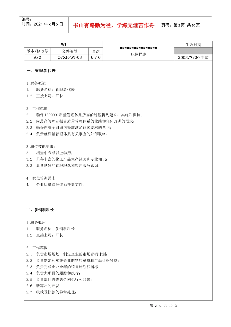 职位描述(岗位说明书) 第三步_第2页