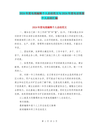 2024年度电视编辑个人总结范文与2024年度电话客服个人总结汇编