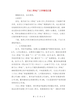 习水二郎电厂工作情况汇报