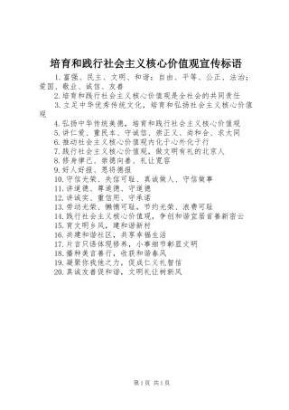 培育和践行社会主义核心价值观宣传标语集锦