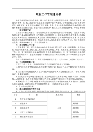 某某工程项目工作管理计划书