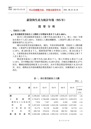 薪资与生产力统计年报(95年)