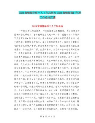 2024营销部年终个人工作总结与2024营销部部门年度工作总结汇编