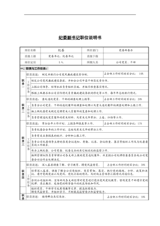纪委书记岗位说明书