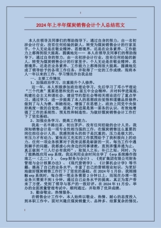 2024年上半年煤炭销售会计个人总结范文