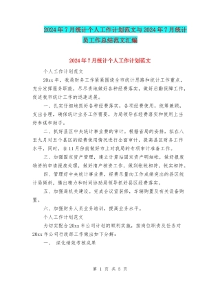 2024年7月统计个人工作计划范文与2024年7月统计员工作总结范文汇编
