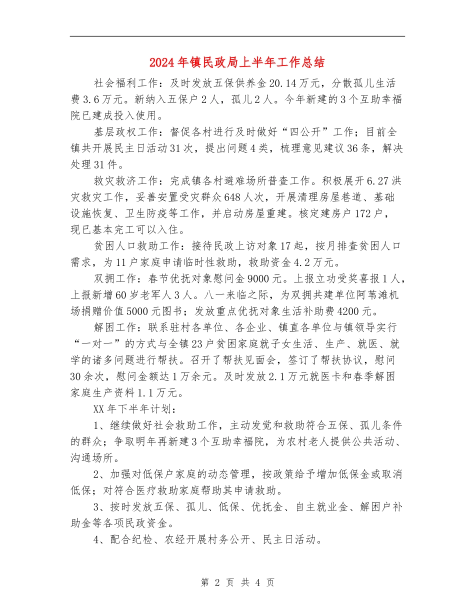 2024年镇民政局上半年工作总结_第2页