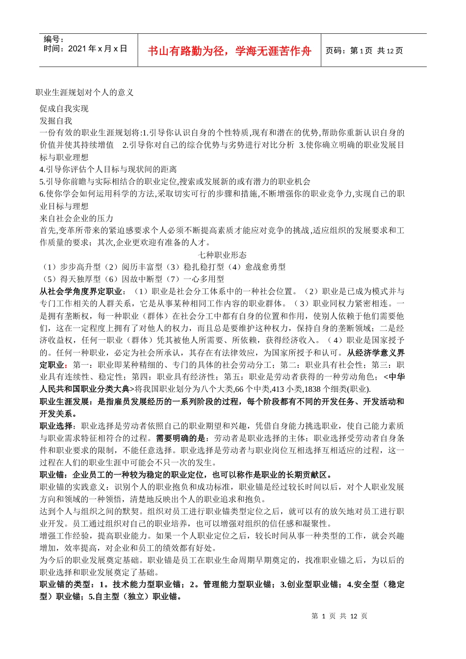 职业生涯规划对个人的意义_第1页