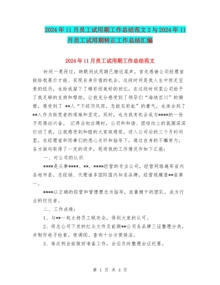2024年11月员工试用期工作总结范文2与2024年11月员工试用期转正工作总结汇编