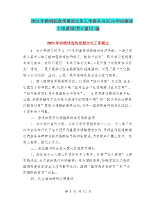 2024年供销社宣传思想文化工作要点与2024年供销社工作谋划汇编