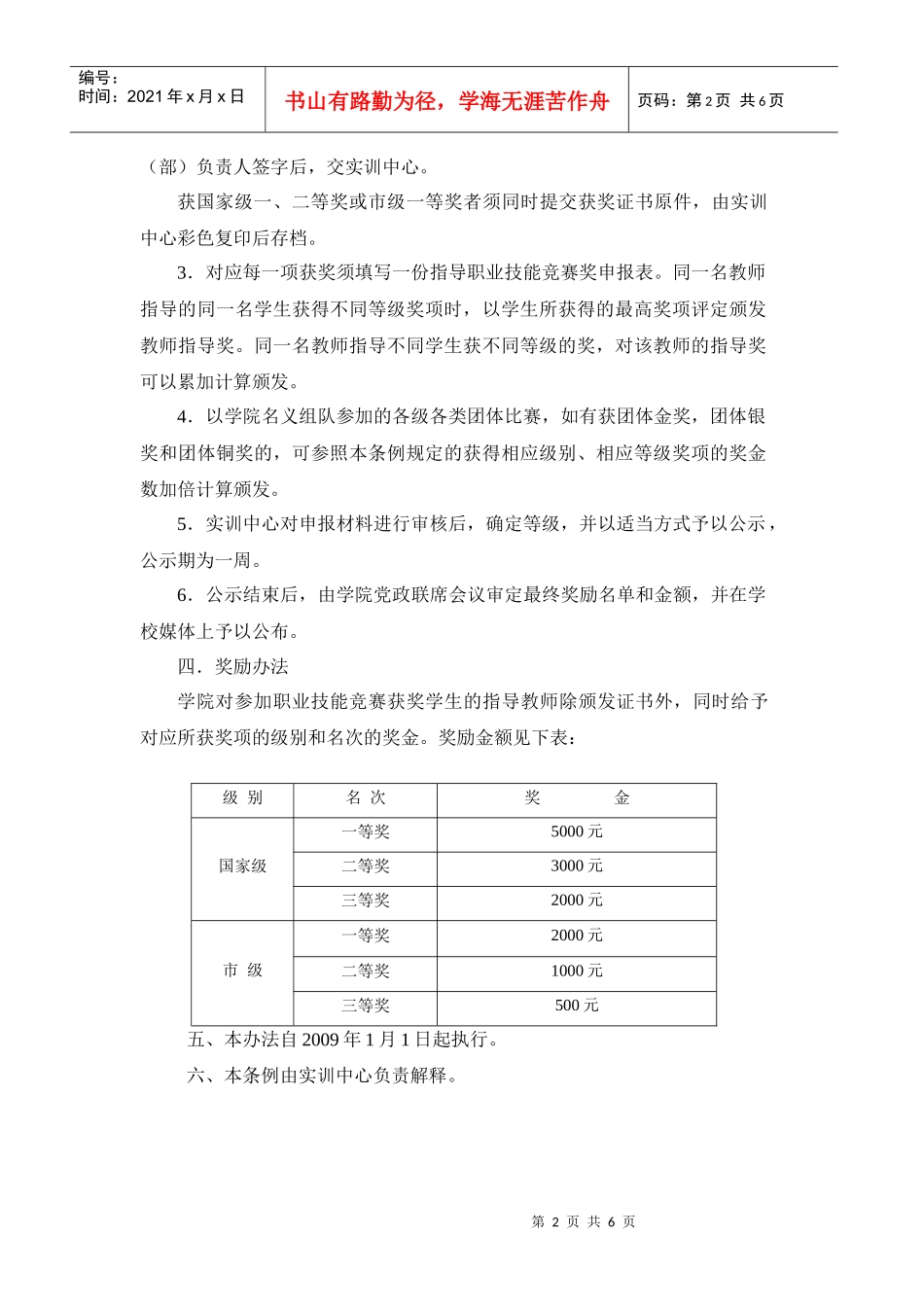 职业技能竞赛奖励条例doc - 上海工商外国语职业学院_第2页