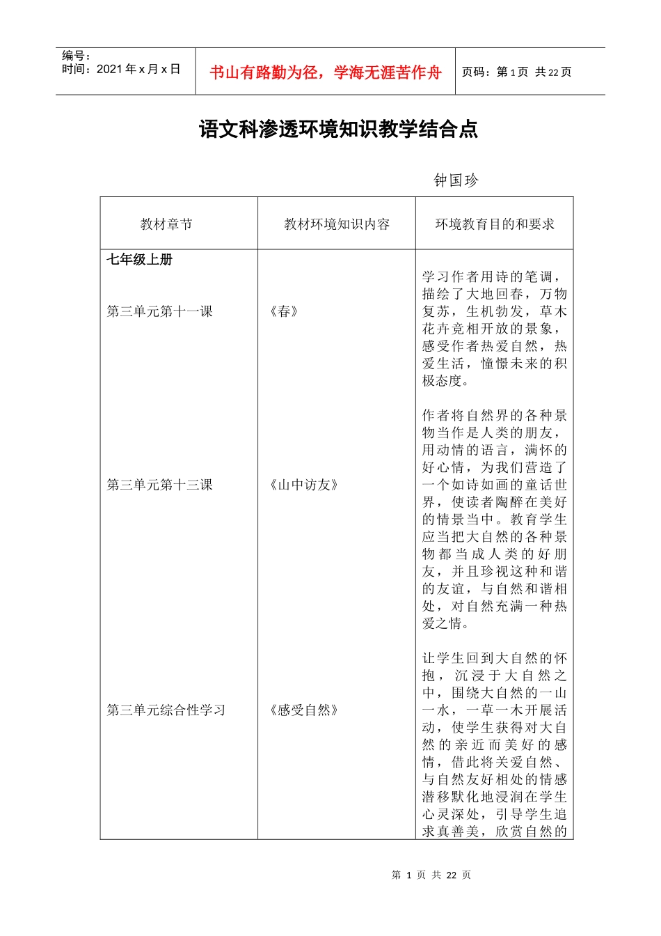 湖景中学学科渗透环境知识教学结合点_第1页