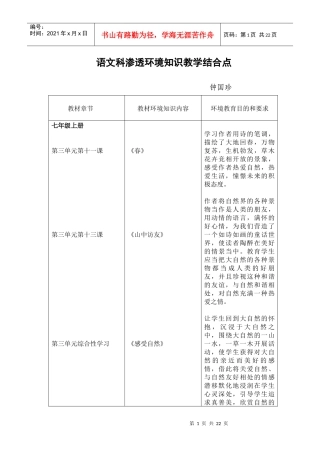湖景中学学科渗透环境知识教学结合点