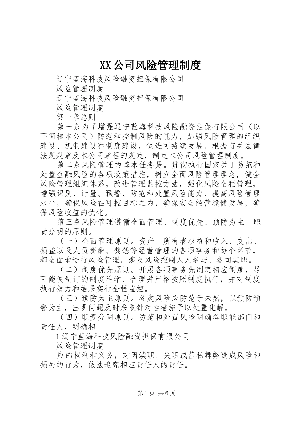 公司风险管理规章制度 _第1页