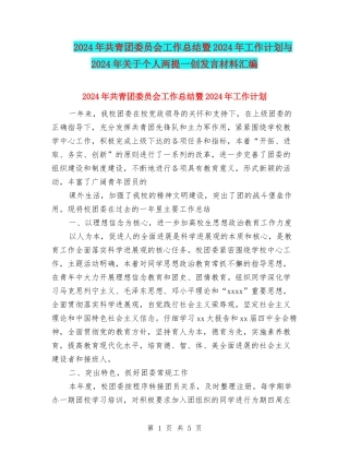 2024年共青团委员会工作总结暨2024年工作计划与2024年关于个人两提一创发言材料汇编