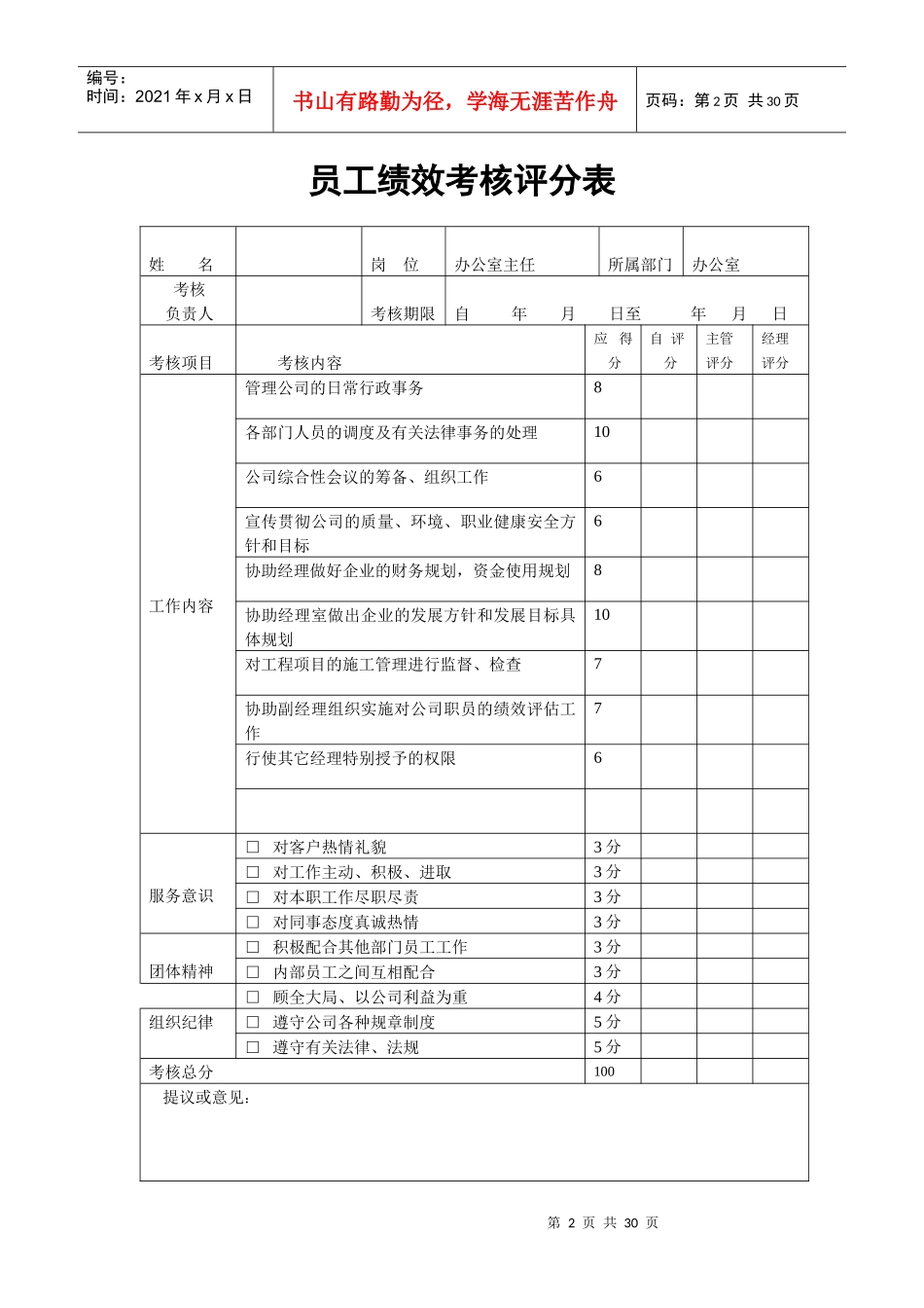 建筑公司绩效考核评分表_第2页