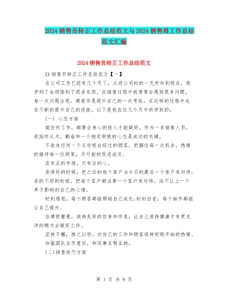 2024销售员转正工作总结范文与2024销售周工作总结范文汇编