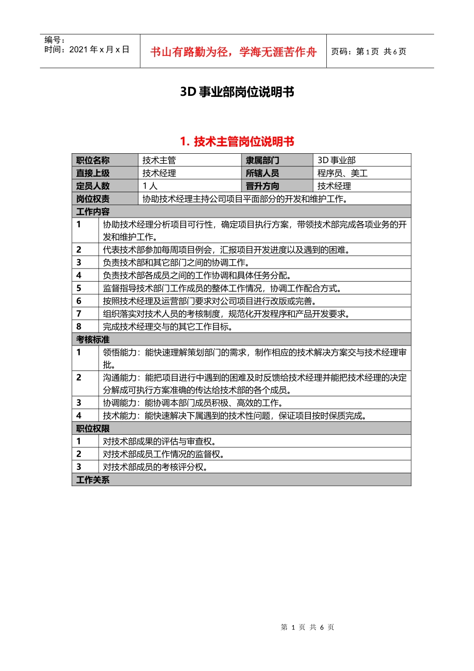 技术部岗位说明书_第1页
