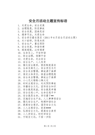 安全月活动主题宣传标语集锦