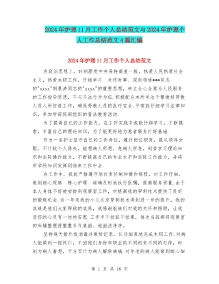 2024年护理11月工作个人总结范文与2024年护理个人工作总结范文4篇汇编