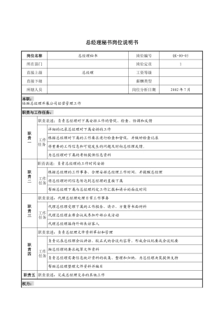 建材行业-总经理秘书岗位说明书