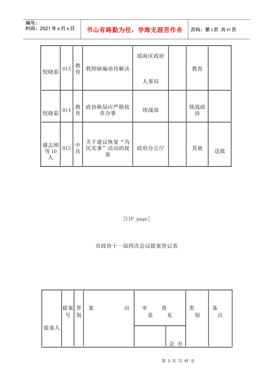 政协十一届四次会议提案登记表_第3页