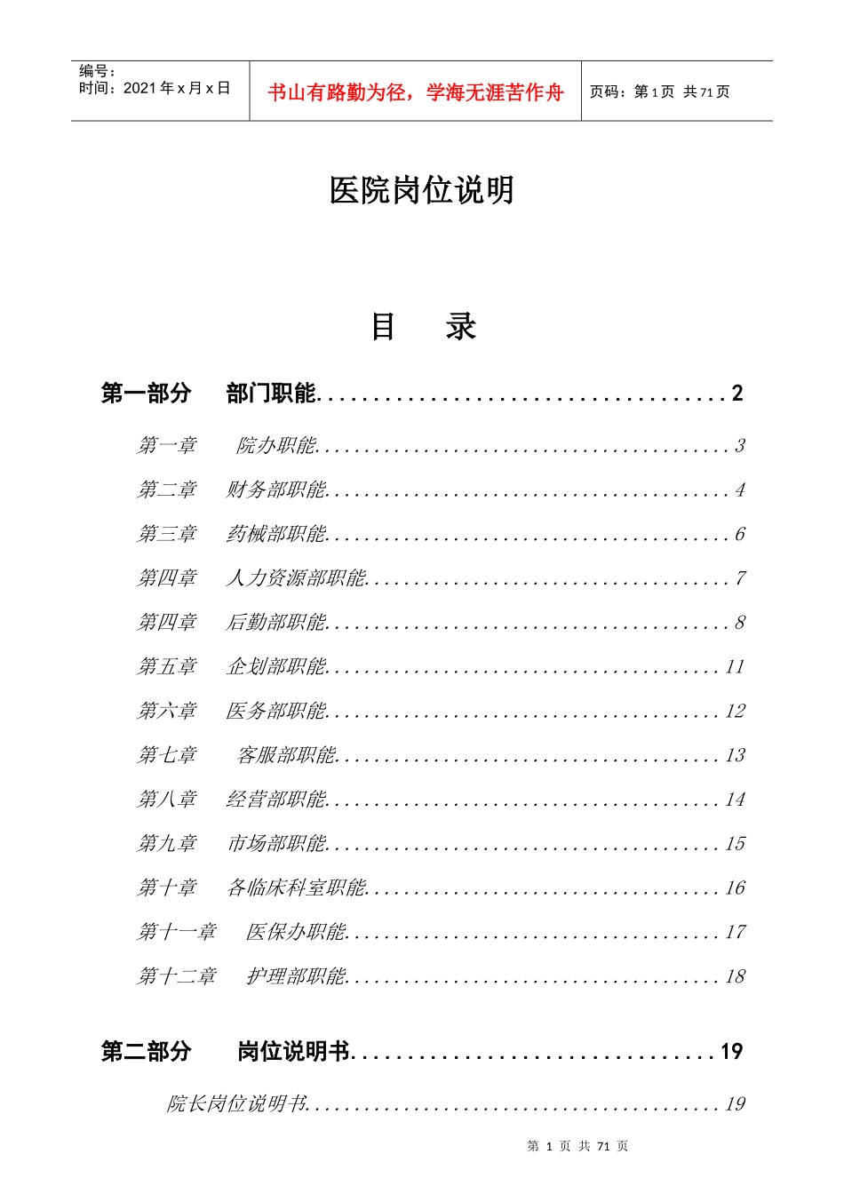 最全医院岗位说明书1_第1页
