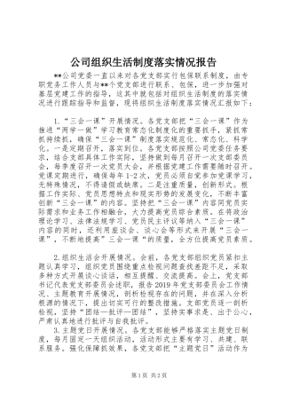 公司组织生活规章制度落实情况报告