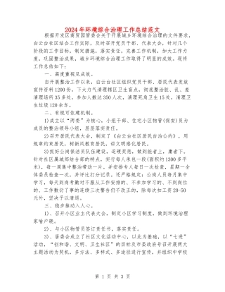 2024年环境综合治理工作总结范文