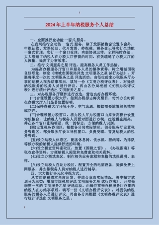 2024年上半年纳税服务个人总结