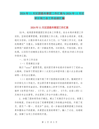 2024年11月区团委共青团工作汇报与2024年11月区审计局工会工作总结汇编