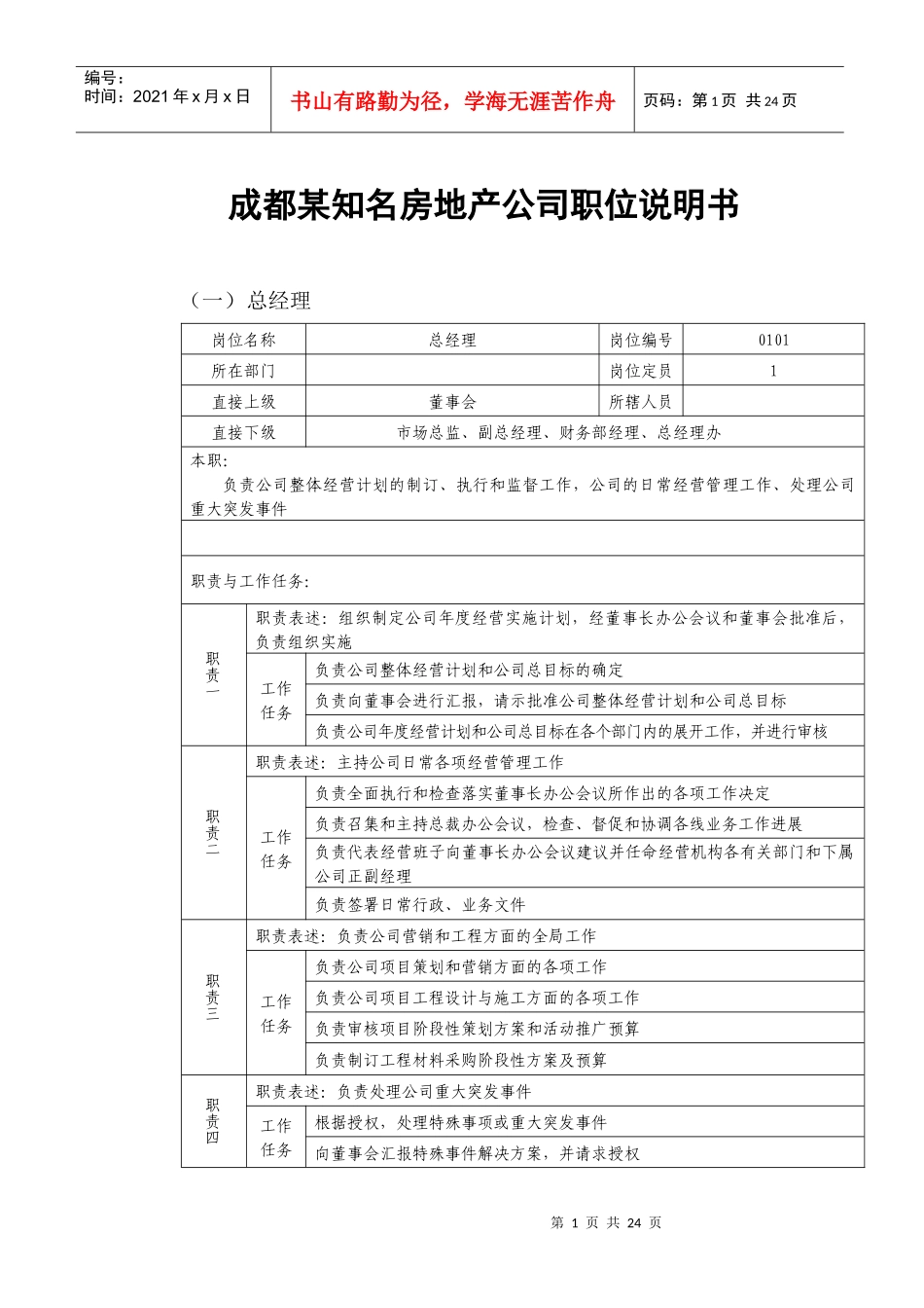 成都某知名房地产公司职位说明书_第1页