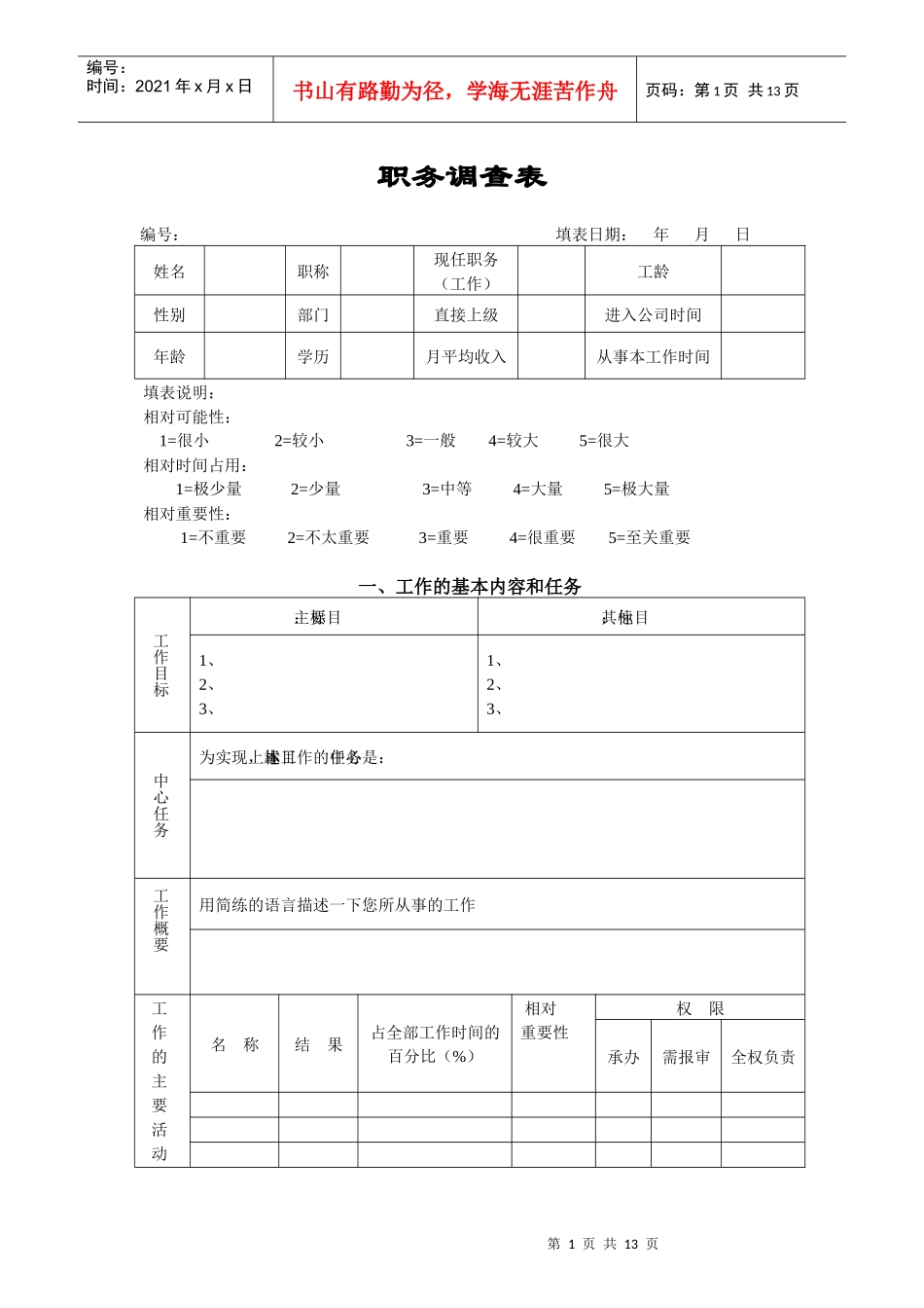 职务分析调查表-模板4_第1页