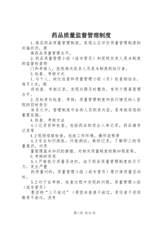 药品质量监督管理规章制度 