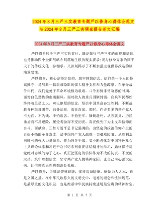 2024年8月三严三实教育专题严以修身心得体会范文与2024年8月三严三实调查报告范文汇编