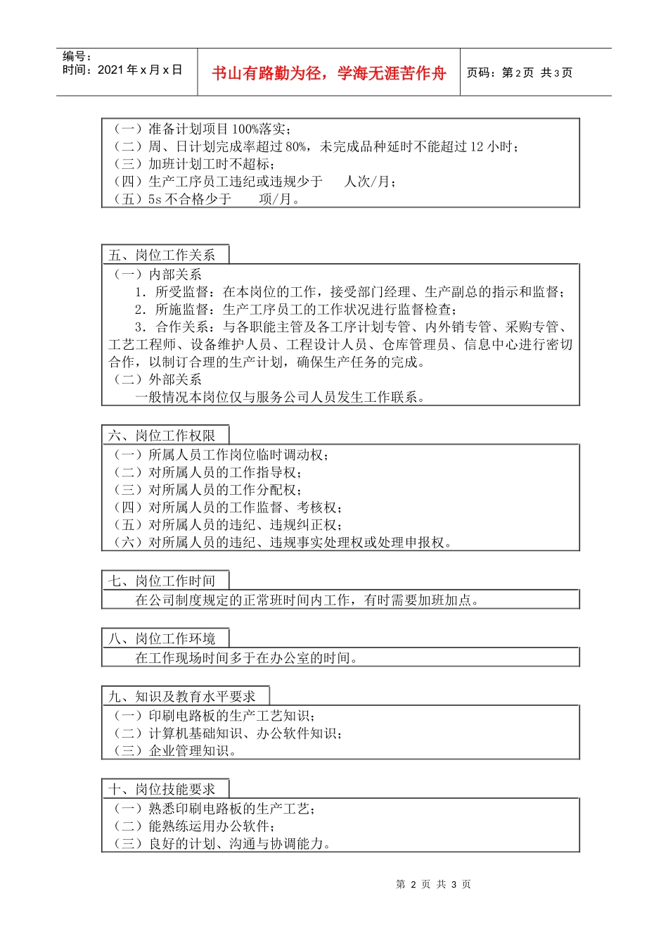 计划主管职务说明书_第2页