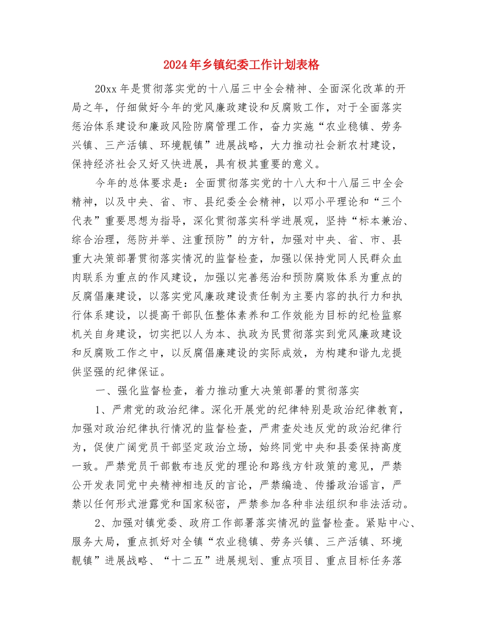 2024年乡镇纪委工作计划范例与2024年乡镇纪委工作计划表格汇编_第3页