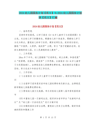 2024幼儿园园务计划与2024幼儿园园务计划表【范文】汇编