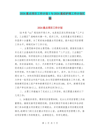 2024重点项目工作计划1与2024重症护理工作计划汇编