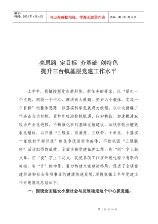某镇年度上半年党建汇报材料