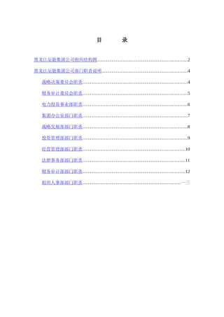 黑龙江辰能集团公司部门职责汇编