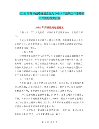 20241年商标战略发展意见与20243年组织工作思路及工作规划打算汇编