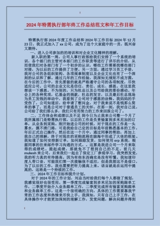 2017年特需执行部年终工作总结范文和年工作目标